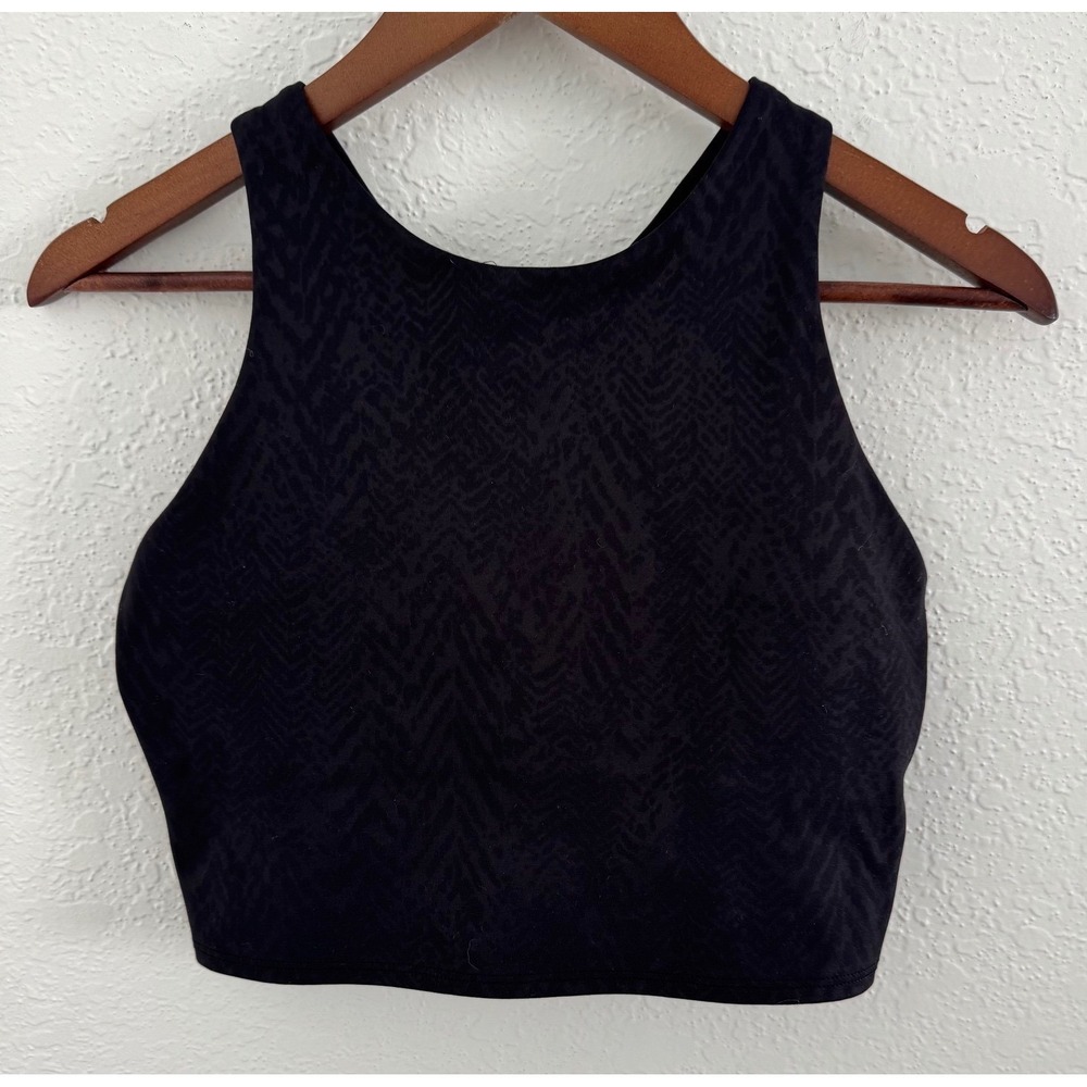 Athleta Conscious Crop Longline Bra Racerback Top Black Animal Print Size Medium